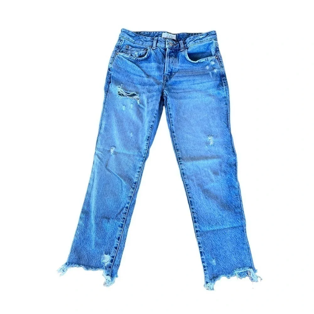 Free People We The Free Good Times Distressed Relaxed Jeans Size 26 Frayed Hem